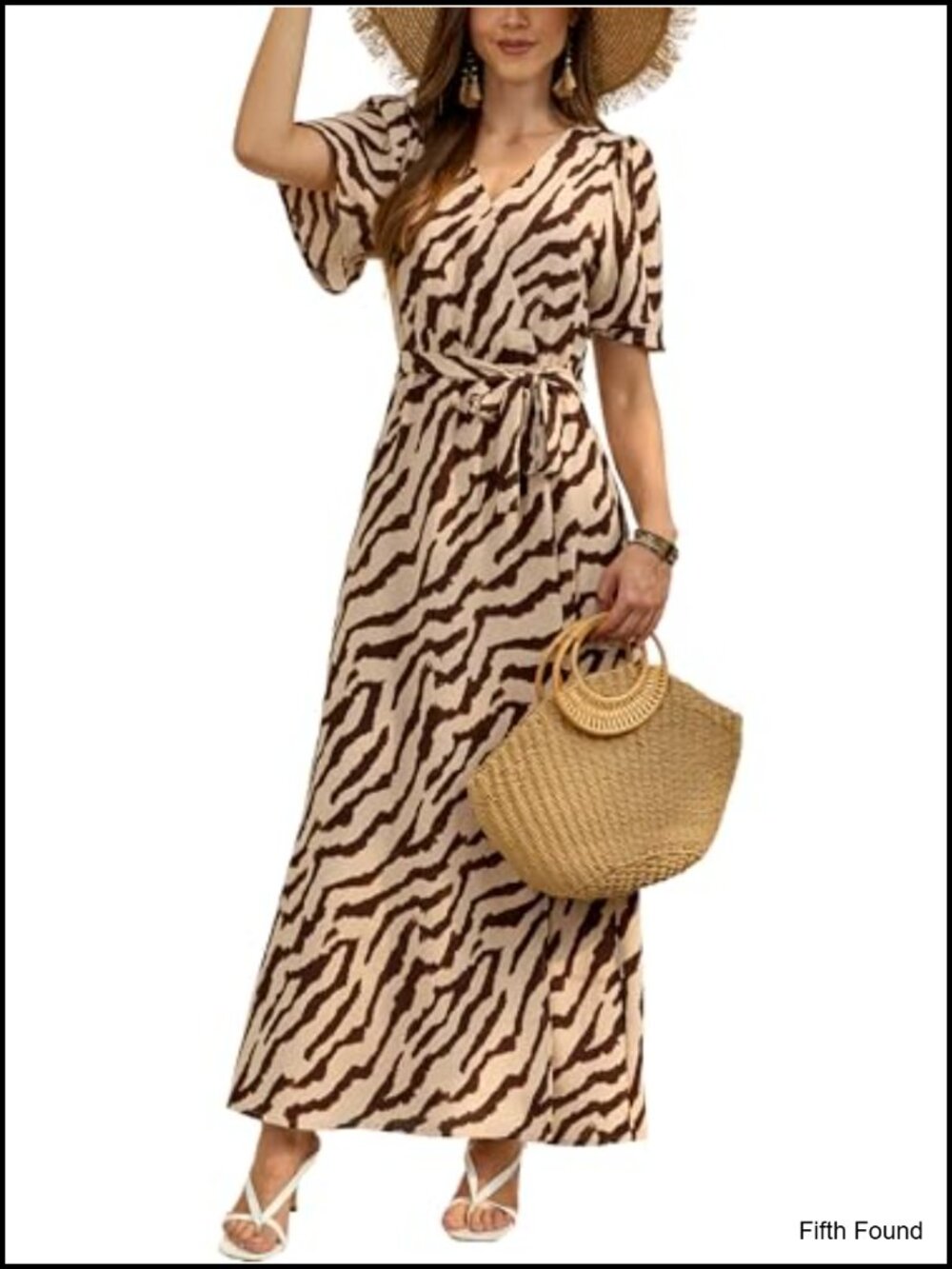 Women's Summer Maxi Dress Wrap V-Neck Short Sleeve Flowy Casual Long